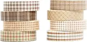 YUBX Vintage Washi Tape Set 8 Rolls Thin Retro Decorative Antique Patterns Masking Tapes for Arts, DIY Crafts, Journals, Planners, Scrapbook, Wrapping (Retro Plaid)