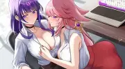 Anime girls raiden shogun yae miko genshin impact Playmat Gaming Mat Desk