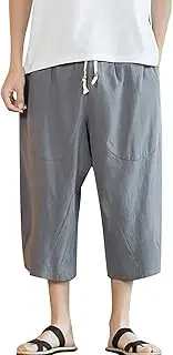 [Generic] Mens Small Swim Suit Men Cotton Capri Pants Baggy Harem Pants Drawstring Yoga Beach Pants Mens Swimsuit