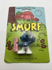 Smurfs 20110 Vtg Hairdresser Smurf Barber Haircutter Sealed On Card Figure Peyo