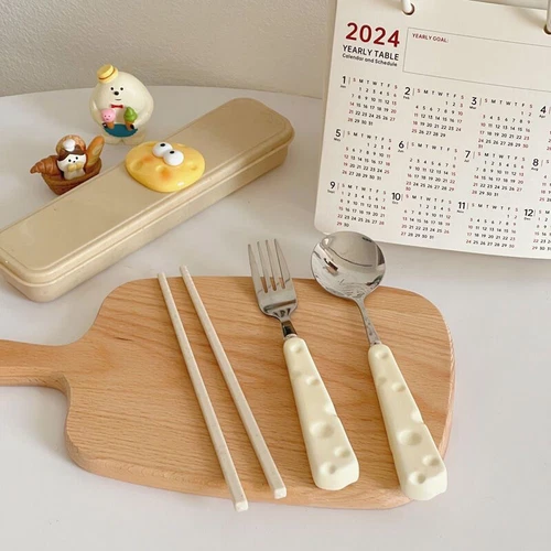 Cheese Spoon Fork Chopsticks Three-piece Set Portable Tableware Storage Box _aa