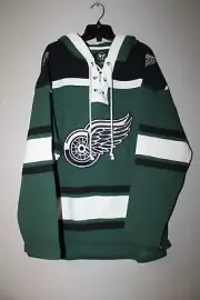 New Detroit Red Wings old time jersey style mid weight cotton hoodie men's XXL