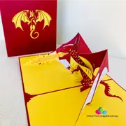 Handmade Mystical Fire Red Dragon Pop Up Card