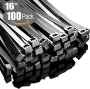 Zip Ties 16 inch(100 Pack), 60 lb, Black Cable Ties, UV Resistant Wire Ties for