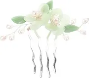 Hanfu Hair Sticks Chinese Hair Stick Flower Hairpin Decorative Chignon Hair Pin Hair Accessories for Women Girls Flower Chignon Pin (Green, One Size)