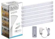 BLACK+DECKER Smart Under Cabinet Lighting Kit Adjustable LEDs, (6) 9" Bars White