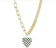 [TYMONT] Black And White Checkerboard Heart Necklace Pendant Ladies Fashion Love Titanium Steel Necklace Sweet Cool Girl Jewelry