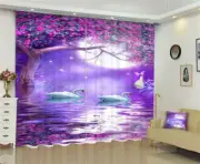 Swan Under The Moon 3D Curtain Blockout Photo Printing Curtains Drape Fabric