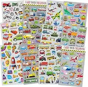 Horiechaly Transportation Stickers for Kids 12 Sheets with Cars, Airplane, Train , Motorbike, Ambulance, Police Car, Fire Trucks, School Bus, Spaceship, Rocket and More!