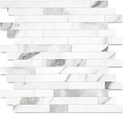 Yipscazo 20 Sheets Peel and Stick Stone Metal Tile Backsplash, Stick on Tiles for Backsplash Kitchen, Bathroom, Laundry Room, Camper, Fireplace (12'' X 12'', Marble White with Metal)