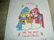 Finished Cross Stitch SNOWMEN FRIENDS ARE THE BEST COLLECTIBLES 4.5" X 7"