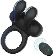 Vibrating Cock Ring with Bunny Ears, Silicone Ring Couple Vibrator with 10 Vibration Modes for Clitoris & Testicles Stimulation, Remote Control Rechargeable Sex Toys for Men Couples