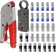 DIANN Coax Cable Crimper Coaxial Compression Tool Kit Wire Stripper with 30pcs F RG6 RG59 Connectors