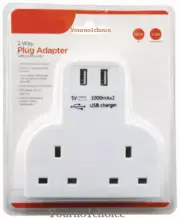 Multi Wall Adaptor Socket 2 Way Gang Plug 13A 2x USB Charging Ports 4.8A White