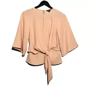 Topshop Women Blouse Size 2 Crop Top Orange Peach Bow Cutout Keyhole Wide Sleeve
