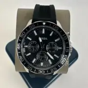 New Fossil Bannon Men Multifunction Black Dial Black Silicone Strap Watch BQ2494