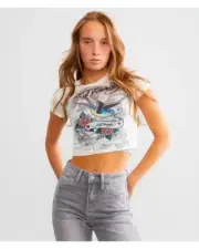 Ed Hardy Gray Swallow Bird Mesh Cropped T-shirt Size L