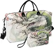 [YXYZRMY] Travel Duffel Bag Chniese Dragon Cherry Gym Bag Sports Tote Bag with Multiple Interior Pockets Shoulder Weekender Bag for Women Men with Toiletry Bag 20.5”x 7.9”x 13.8, Multi-Colored, one size