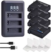HOMERW Camera Bateria 1680mAh Compatible with Gopro Hero 4 Battery Replacement + L.E.D 3-Slots USB Charger for HERO4 AHDBT-401 Action Camera(4 Battery 1 Charger)
