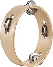 zolyet 6 Inch Tambourine for Adults Pleasa Jingle Sound Hand Cranked Bell Rings Wooden Natural Color Metal Bell Sound Percussion Instruments Home School Par Supplies Single Row Wooden Beige 6 Inch