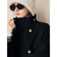 在飛比找ETMall東森購物網優惠-黑色高級感小個子收腰羊毛大衣