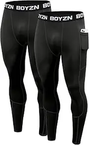 [Boyzn] Pack of 1 or 2 Men's Compression Trousers, Functional Underwear, Sports Leggings for Men, Running Trousers, Underpants, Long Tights, Fitness Tights with Pockets / Without Pocket for Running,