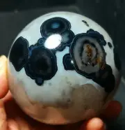 RARE 492G Beautiful Polished Banded Agate Crystal Sphere Ball Geode WYY1215