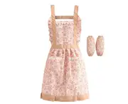 Sleeveless Breathable Cooking Apron with Lace Double Pockets Dot Print Waterproof PVC Wide Shoulder Strap Kitchen Apron for Home-Pink B