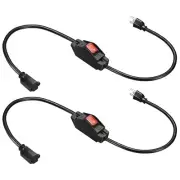 2pcs 3Ft Outdoor Extension Cord with Waterproof Switch 1875W 14AWG 3Prong Cord