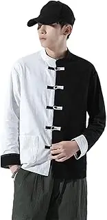 [Aoleaky] Traditional Chinese Style Retro Tops Men Linen Black White Loose Shirts Kung Fu Cardigan Jackets Blouse Tang Suit