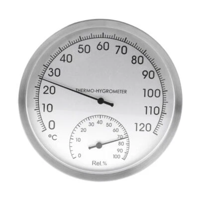 Stainless Steel 5" Thermometer Hygrometer Wall Hanging Indoor Outdoor Sauna Room