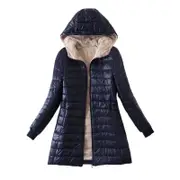 Nevenka Womens Hooded Sherpa Fleece Jacket Winter Warm Coat-Navy