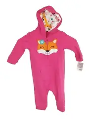 Carter's 9 Months One Piece Fleece Hood Pink Jumpsuit Fox Half Zip NWT