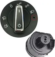 Car Fog Light Button, ZUXIM Chrome Auto Headlight Switch Head Light Fog Lamp Automatic Controller Knob, for VW, for Golf, MK7, for Tiguan, for T-ROC, for Passat(Black MQB-01)