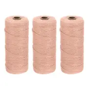 3 Pack 2mm x 186 Yard Pink Natural Cotton Macrame Rope, 2 Strands