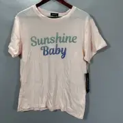 Wildfox Top Womens Medium Sunshine Baby Graphic Tee Short Sleeve Peach Cotton