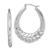 Sterling Silver Rhod-Plated Polished Wheat Shrimp Oval Hoop Earrings