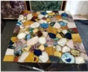 30" Square Agate Stone Centerpiece Coffee Table with Multi Gemstone Room Deco