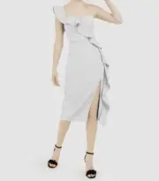 $195 Aidan Mattox Women's Solid White Sleeveless One Shoulder Midi Dress Size 4