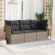 Patio Furniture Sets 3 Piece Garden Sofa Set with Cushions Grey Poly Rattan