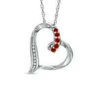 Garnet and Natural Diamond Accent Looping Heart Pendant in Sterling Silver