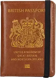 [Grcfumo] Passport Card Holder, Leather Passport Wallet, Brown Certificate Bag, Letters Magnetic Clasp Passport Holder for Travel Business Outdoor