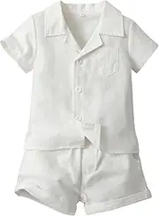 [Generic] Long Sleeve Plaid Dress Lapel Casual Short Sleeved Shirt with Elastic Shorts Two Set Toddler Plaid Dress