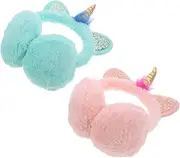 [LIFKOME] 2Pcs Unicorn Plush Earmuffs for Cute Cartoon Ear Warmers Cozy Winter Headdress Soft and Comfortable for Outdoor Activities and Parties Random Color