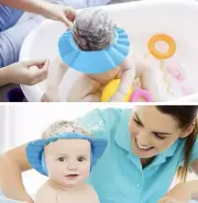 Baby Shower Cap Hat for Toddler Bath Ear Protection Shield Protect Eyes Blue New