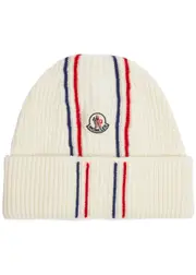 Moncler Striped Ribbed Wool Beanie - Cream One Size