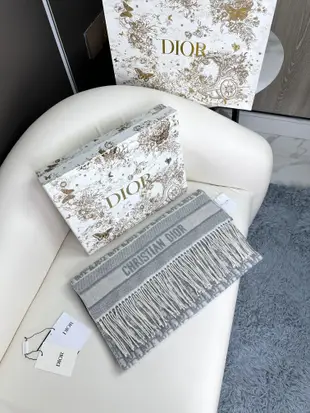 新品Dior迪奧  印花圍巾 羊絨披肩 灰色促銷