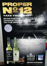 Ny Rangers/Proper Twelve Irish Whiskey Cardboard Sign 2 Foot Long!