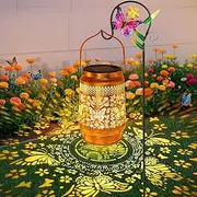 Solar Lanterns Outdoor Garden Decor Butterfly Hanging Lantern Lights, Birthday Gifts for Women Mom Grandma Waterproof Metal Solar Lights LED Decoration with Shepherd Hook for Garden Yard Patio Porch