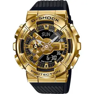 CASIO 卡西歐 G-SHOCK 重金屬工業風雙顯錶-黑金 (GM-110G-1A9)